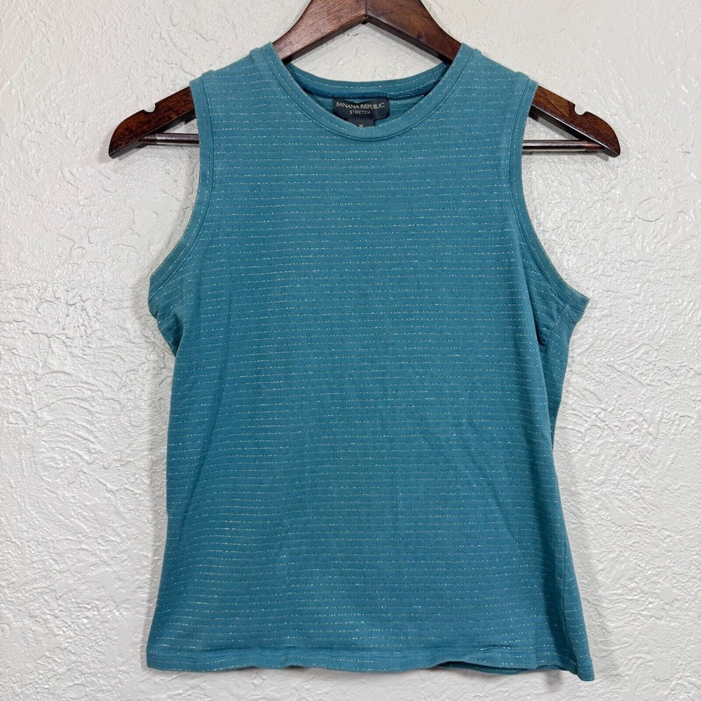Vintage 90s Y2K Banana Republic Top Med Crop High Neck Teal Gold Festival Grunge